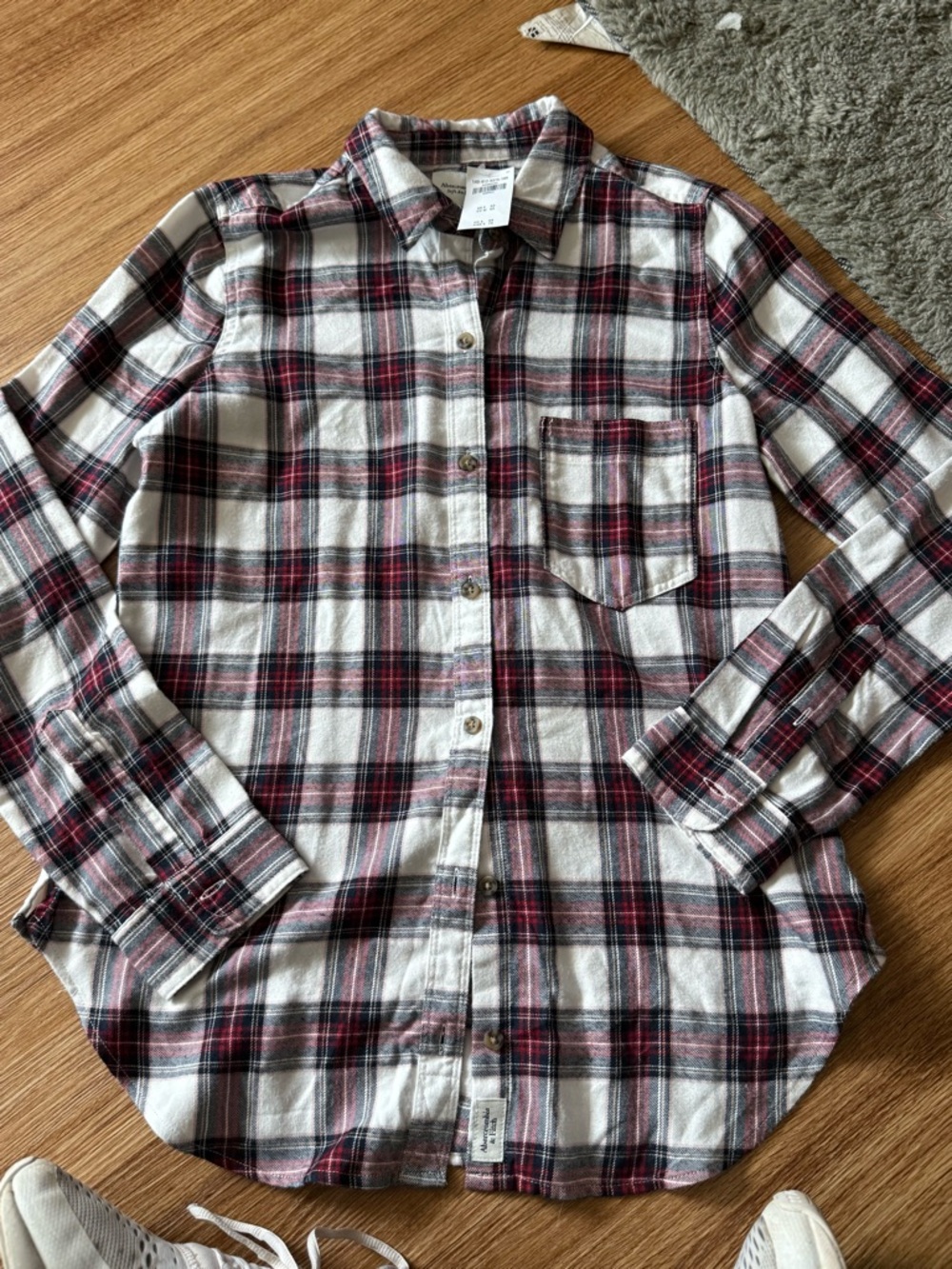 Abercrombie & Fitch Black, Red & White Plaid Flannel Shirt